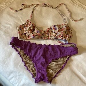 Shade & Shore Floral Bikini Top (Small) with Purple Bottom (Medium)
